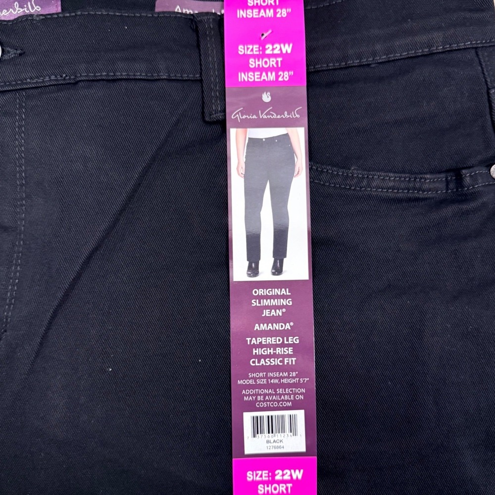 Gloria Vanderbilt Amanda Jeans Womens 22W Short Black High Rise Tapered Leg NWT